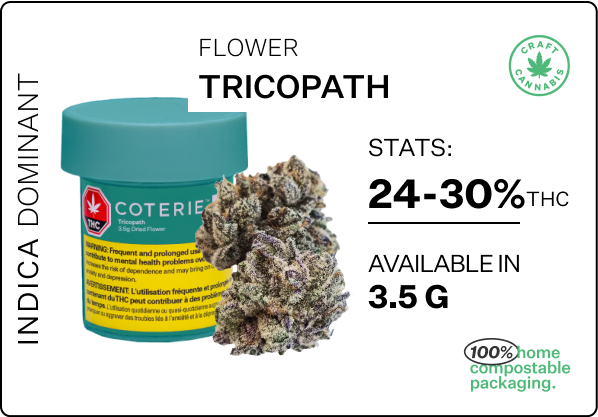 Coterie Brands Cannabis- Flower Type- Tricopath- 100% home compostable packaging-Indica Dominant
